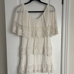 H&M Cream Tiered Dress with Floral Lace size 2